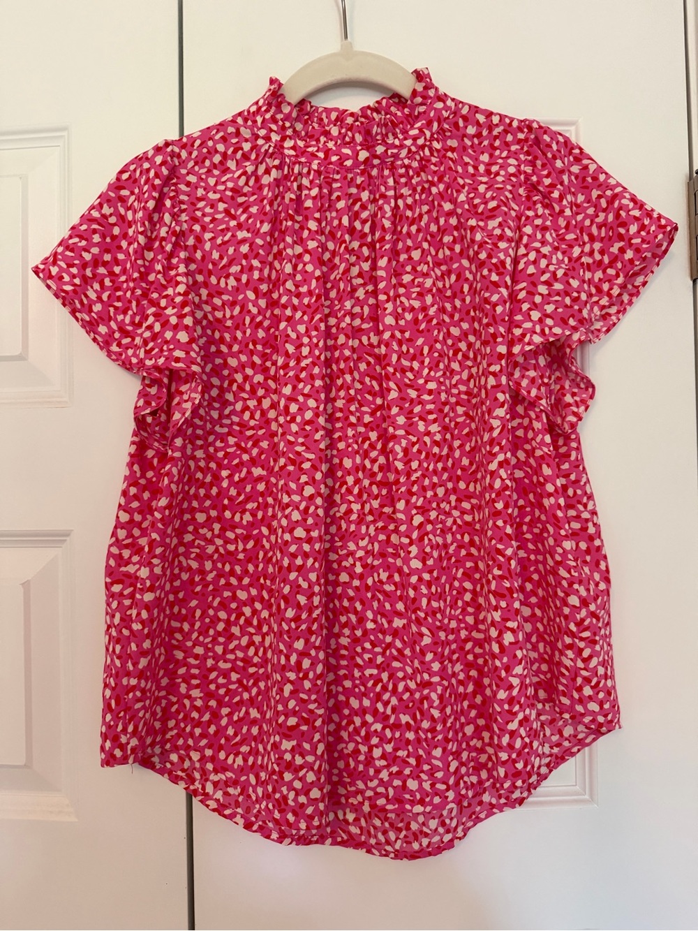 THML Hot Pink, Red, & White Flutter Sleeve Blouse